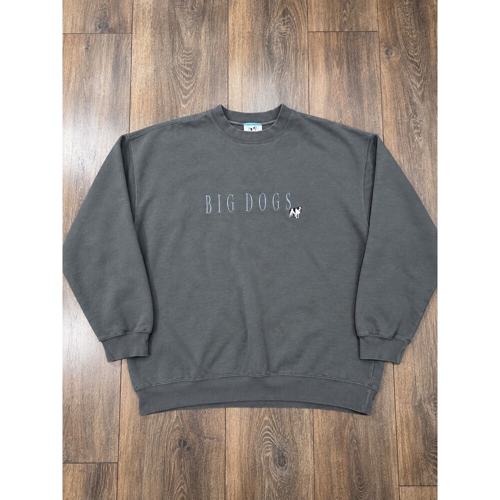 Vintage Big Dogs 2X Gray Embroidered Spellout Crewneck Sweatshirt 90s Y2K